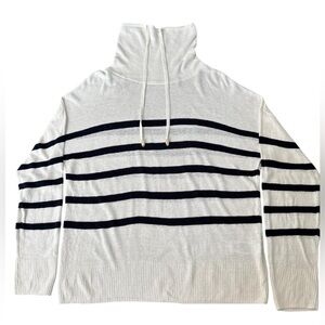 Nicole Miller XS Striped Linen Blend Turtleneck Sweater White Navy